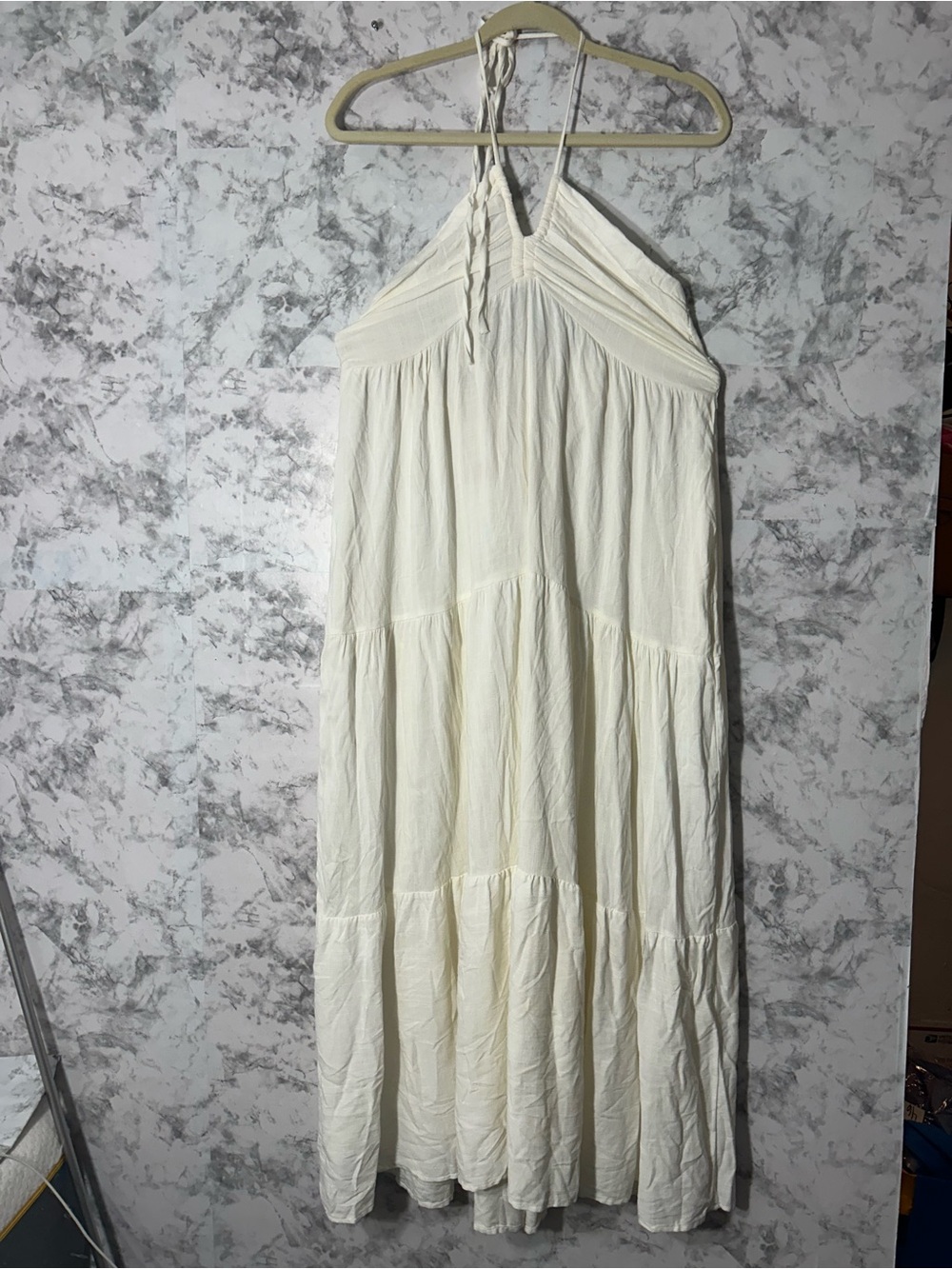 Lucy in the Sky Cream Backless Halter Tiered Maxi Dress